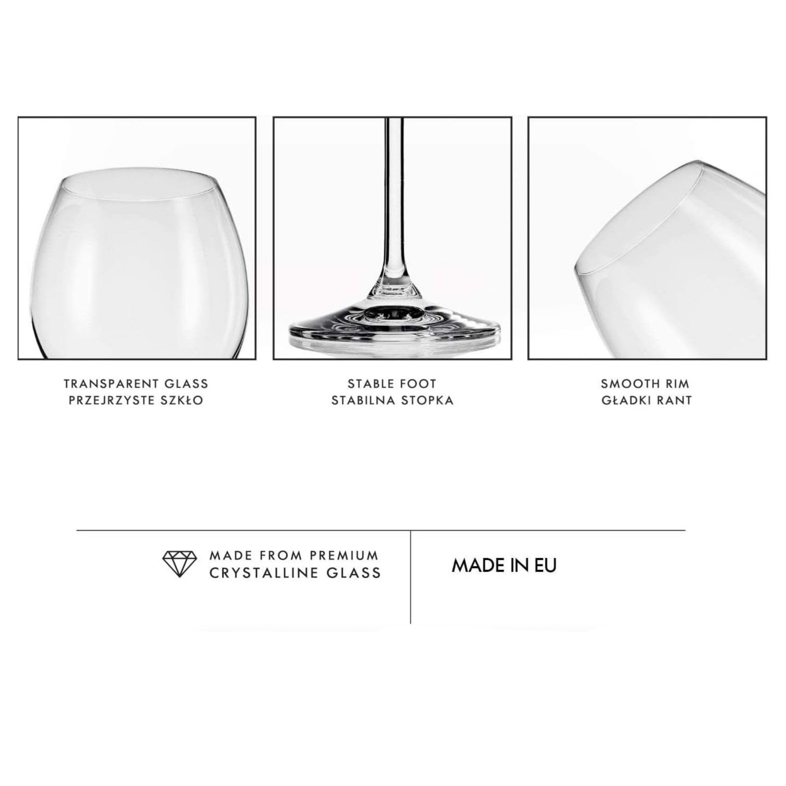 Krosno Copas de Vino Tinto Juego de 6, 380 ml, Colección Venezia | Vasos vino blanco, rosado, espumoso, cóctel, Cristal sin plomo, Apto para lavavajillas, Cristalería elegante, Idea de regalo