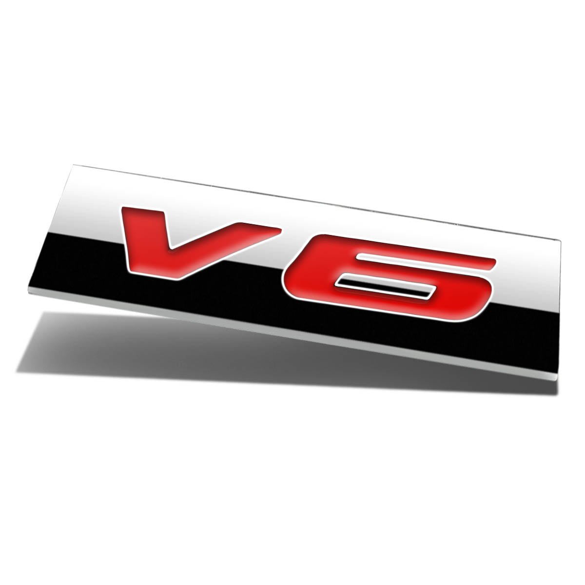 Auto Dynasty Chrome Finish Metal Emblem V6 Badge (Red Letter)