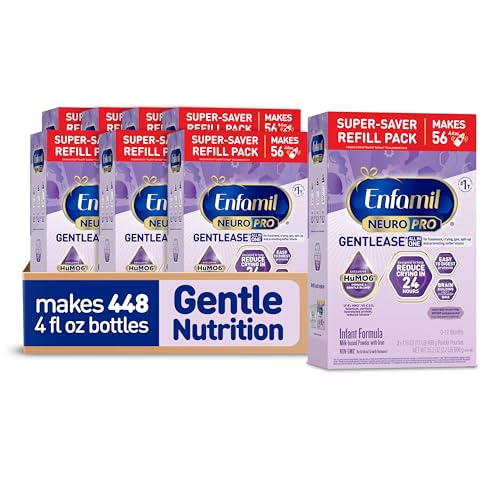 Enfamil NeuroPro Gentlease Baby Formula, Brain Building DHA, HuMO6 Immune Blend, Designed to Reduce Fussiness, Crying, Gas & Spit-up in 24 Hrs, has Prebiotics to Promote Softer Stools, Baby Milk, 35.2 Oz (Pack of 4)