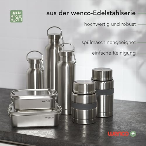 wenco Trinkflasche Edelstahl 1l / 1000ml isoliert und auslaufsicher für kalte und heiße Getränke auch als Thermoskanne verwendbar – mit Teesieb – BPA frei – silber