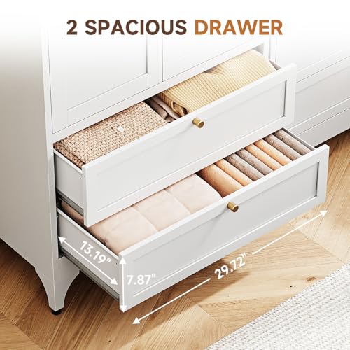 Image of Letaya 71 inch Metal Wardrobe Cabinets with 2 Drawers,Steel Armoire Wardrobe Closet with Doors and Shelves,Clothing Storage Cabinets with Hanging Rod for Bedroom, Gym, Cloak Room,White
