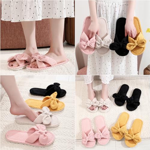 Bow Knot Slippers Women Cute Corduroy Slipper Preppy Kawaii House Slipper Comfy House Slides Open Toe Sandals Bedroom Shoes EVA Sole Cozy Indoor Outdoor Home Slipper 5