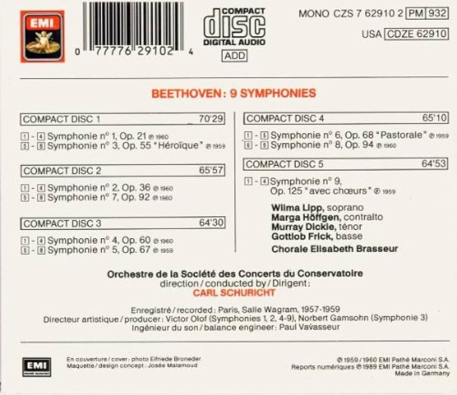 シューリヒト&パリ音楽院管弦楽団　　　　　　　ベートーヴェン：交響曲全集 シューリヒト&パリ音楽院管弦楽団 ベートーヴェン：交響曲全集