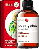 H'ana Aceite esencial eucalipto para difusor - Aceite esencial eucalipto de grado terapéutico 100% puro - Aceite de eucalipto para difusor, humidificador de piel, senos paranasales y cabello (30 ml)