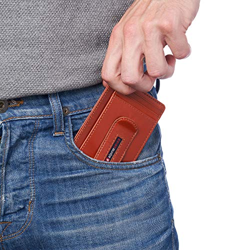 Image of Alpine Swiss RFID Dermot Money Clip Front Pocket Wallet For Men Leather Hampton Collection Glossy Nappa Tan