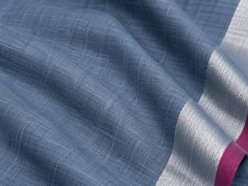 Image of HAIDER ALI AND SONS Grey Cotton Linen Saree for Women | Soft Linen Slub Blend Saree with Running Blouse Piece | Lightweight Handloom Style Saree | Office, Casual, Party & Festival Wear