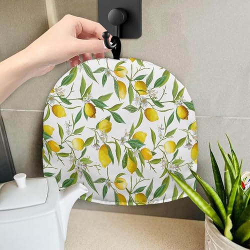Image of Lemon Leaf Print Kitchen Teapot Cosy Insulating Tea Pot Cozies for Kitchen Accessory Home Table Decorative Breakfast Warmer Pot Cozies