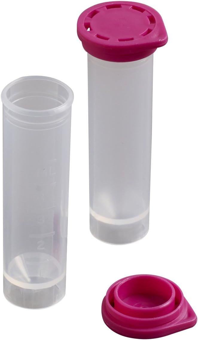 Camlab Plastics RTP/77000-P Polypropylene Tube with Tamper Evident Cap, 5 mL, Pink (Pack of 250)