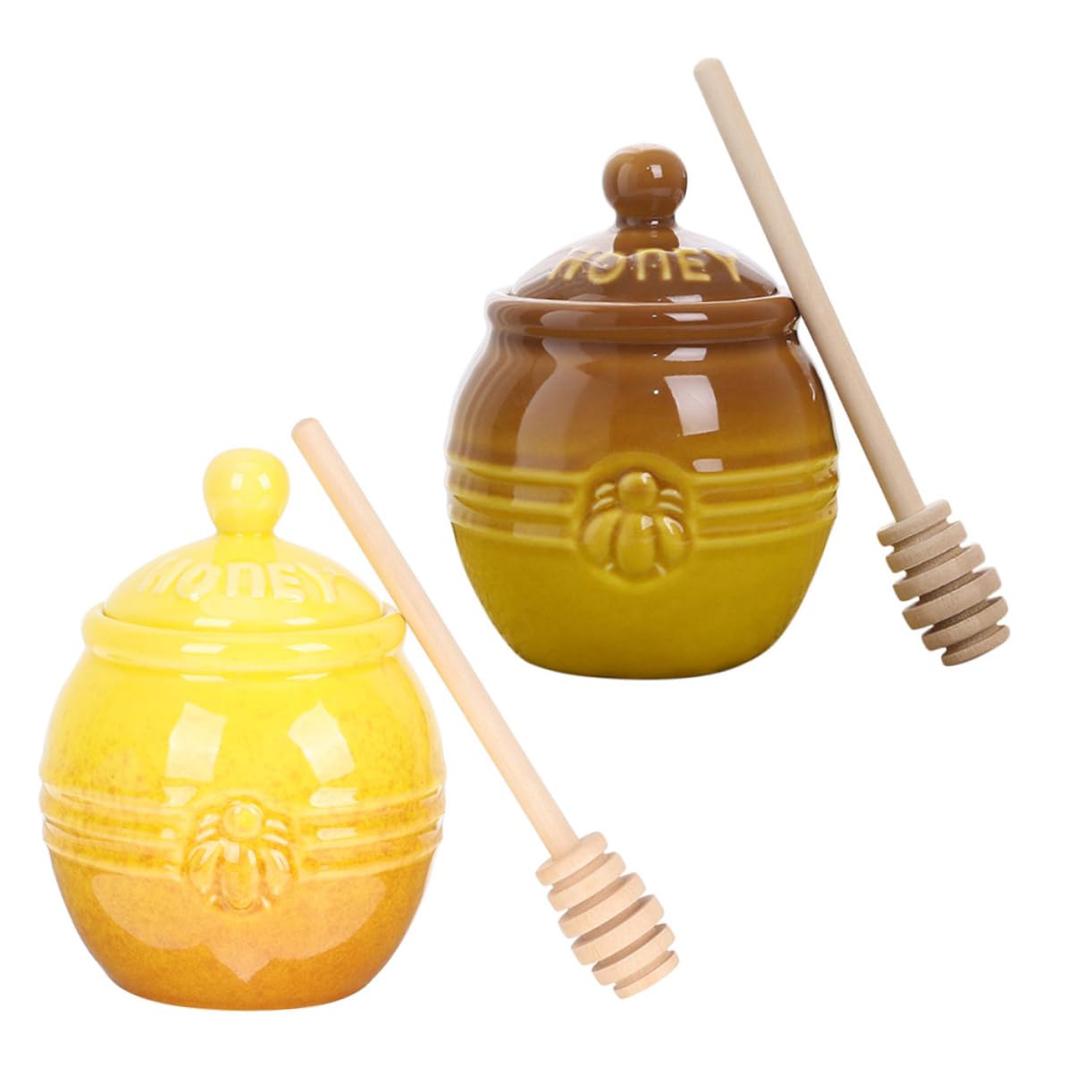 OUNONA 2 Set Ceramic Honey Jars with Lids and Dippers Porcelain Honey Containers present for Syrup Storage Restaurants
