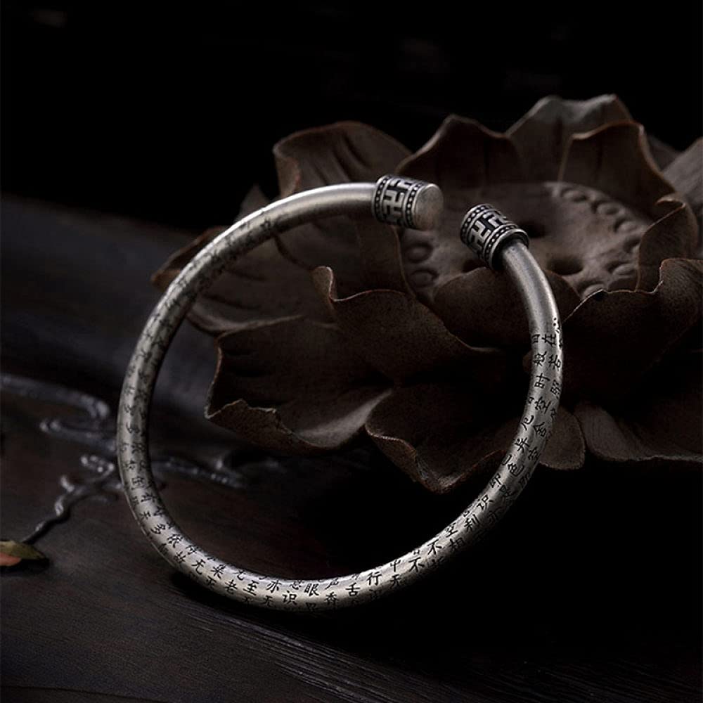 Bracciale in argento sterling, bracciale in argento 925, bracciale in argento 925 da donna Bracciale rigido regolabile vintage Bracciali cinesi Gioielli in argento sterling