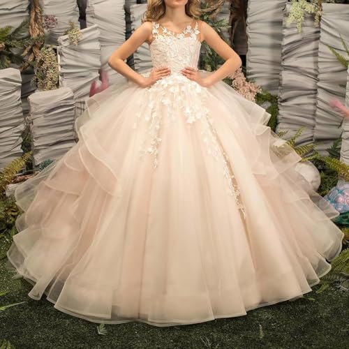 Tulle Puffy Princess Sleeveless Pageant Dresses Long Lace Applique Flower Girl Dress Kids Birthday Party Ball Gown2