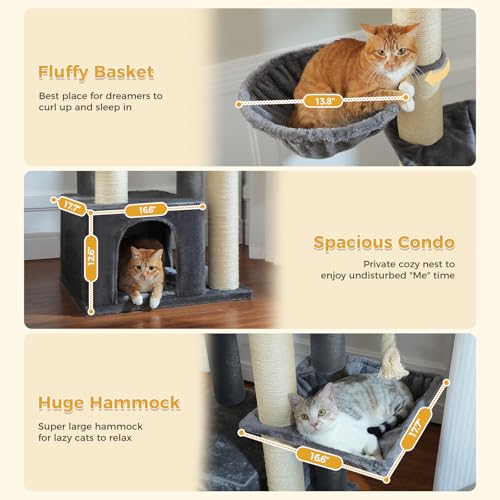 Image of 67 inch Heavy Duty Cat Tree for Indoor Cats, XXL Cat Tower with Thick Post | XXL Cat Tower with 13 Thick Scratching Posts (φ4.3 inch), Large Perch, Spacious Condo & Big Hammock - for Maine Coon up to 20 lbs