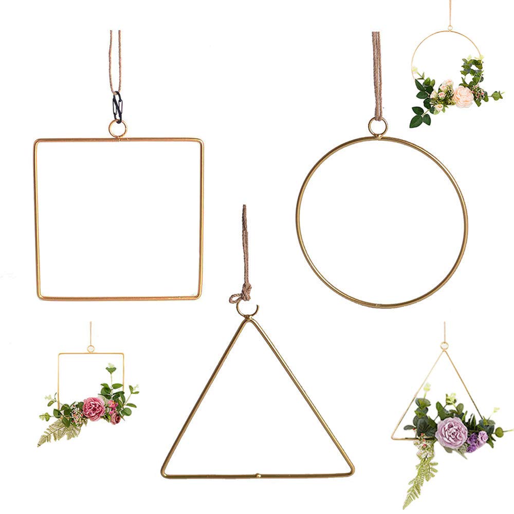 FightingFly Set of 3 Metal Geometric Hoop Wreath Frame, Artificial Flower Garland Hanging Pendant for Home Kitchen Wall Art Decoration