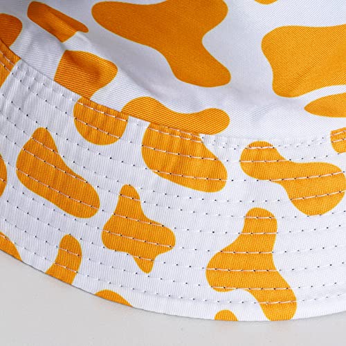 Tongcloud 4Pcs 4 Color Cute Bucket Hat Cow Print Bucket Hat Beach Fisherman Hats Reversible Foldable Sun Cap For Women Men(Yellow, Pink, White, Blue) #TOP6