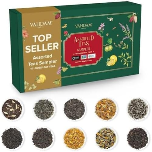 VAHDAM, Caja De Regalo Surtida De Hojas Sueltas (10 Tés) Caja De Infusión De Té Con Negro, Verde, Oolong, Chai Y Té Blanco | Cajas De Regalo De Té Para Mujeres Y Hombres