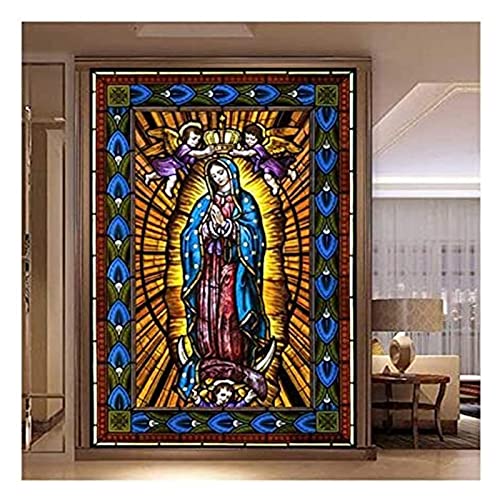NUOCHEN Stickers de fenêtre Fenêtre Fenêtre Film de fenêtre givré décoratif Auto-adhésif, Église rétro Sticker vitrail de vitrail, Chambre Salon de Salon Bureau de confidentialité pour vitres vitrées