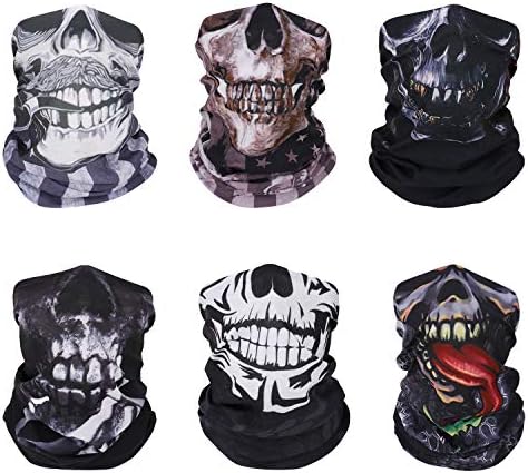 MoKo Halloween Face Mask for Cold Weather [6 Pack], Neck Gaiter Shield Scarf Elastic Balaclava Headbands Headwear, Windproof Skull Bandana for Men Women for Motorcycle Cycling Riding Skiing Party