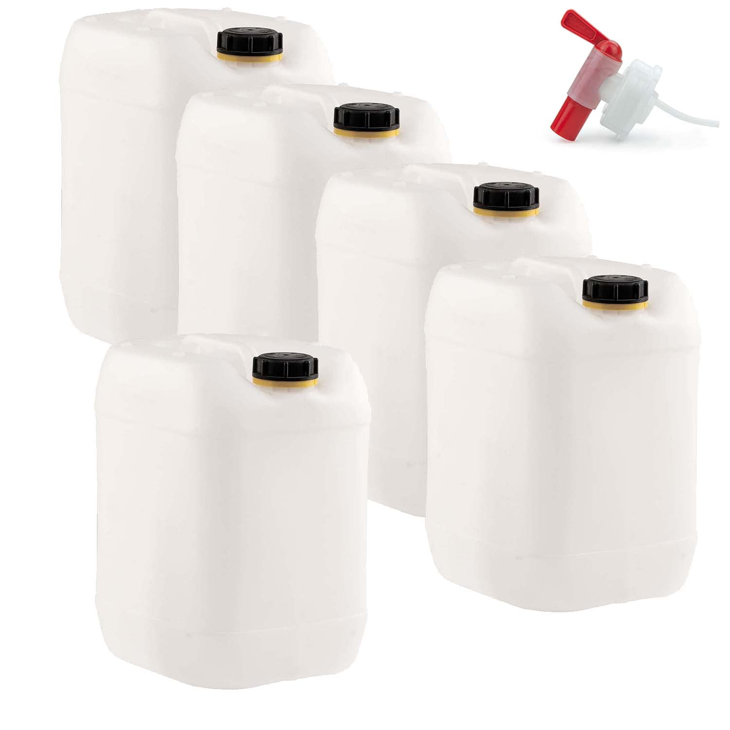 5 x 20 liter drank- en waterjerrycans DIN 61 met 1 x afvoerkraan, VN- goedgekeurd, geschikt voor levensmiddelen, BPA-vrij, gastronomie, commerciële camping, caravan, robuuste kwaliteit uit DE (20 liter, blauw