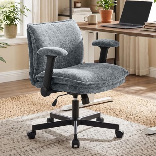 FanciSpot Padded Criss Cross Chair Swivel Desk Chair Cross Legged Office Chair, Height Adjustable with Flip-Up Arms
