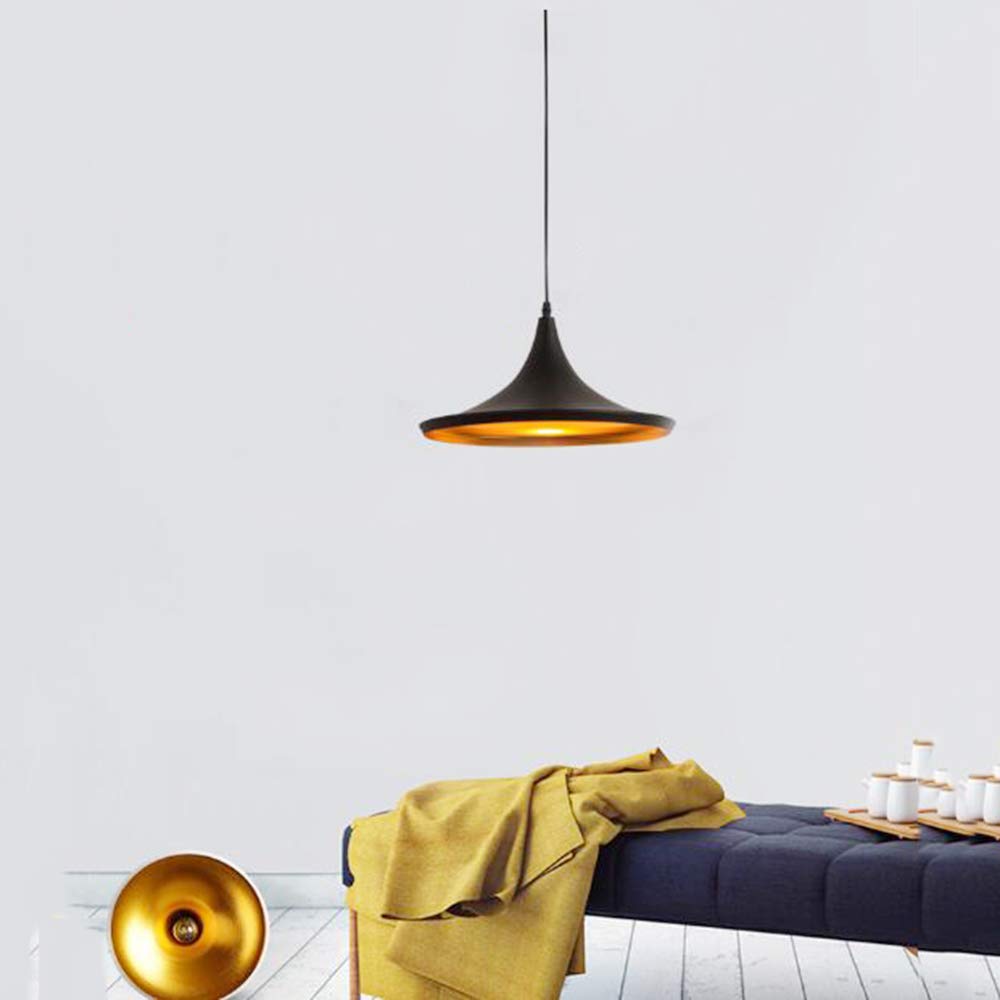 Hängelampe Vintage Industrial Design Schwarz Gold Ø36cm E27 verstellbar Pendelleuchte Esstisch Küche Pendellampe Esszimmer Hotel/Gastronomie Bar wohn-essbereich