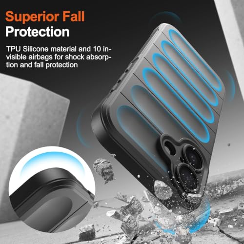 Image of ShieldTech AirGuard Series Back Cover Case for Apple iPhone 16 Plus | Microfiber Lining | Airbag Cushion Drop Protection | Shockproof Silicone Cover Case | Anti Slip Grip - Black for iPhone 16 Plus