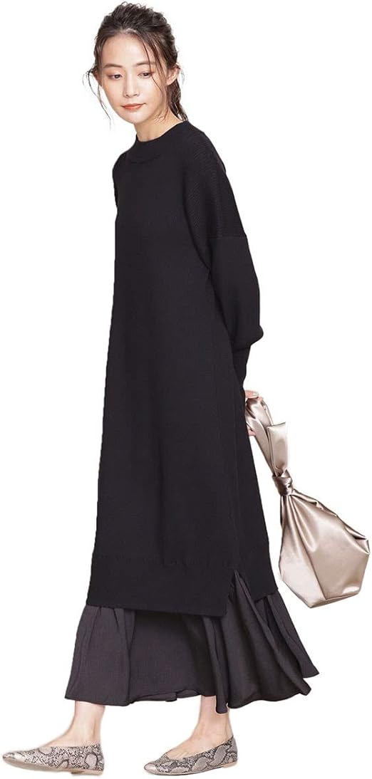 Amazon Co Jp ナノユニバース 異素材コンビ ニット マキシ ワンピース レディース 38 ブラック 服 ファッション小物
