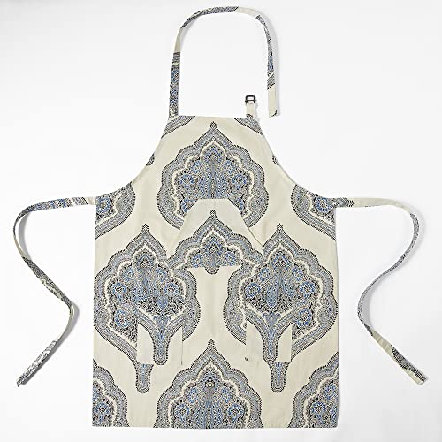 Image of HPD Half Price Drapes Aprons for Men Women with Large Pockets Adjustable Unisex PRTW-D37-AP Arabesque Printed Cotton, 27 X 34 Inch, Arabesque Blue