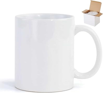 Ceramic Coffee Mug, Sublimation Mugs, 11oz White Coffee Mug | with Foam Box, Machine Washable, Lightweight Bright Porcelain Tea Cups with Handle