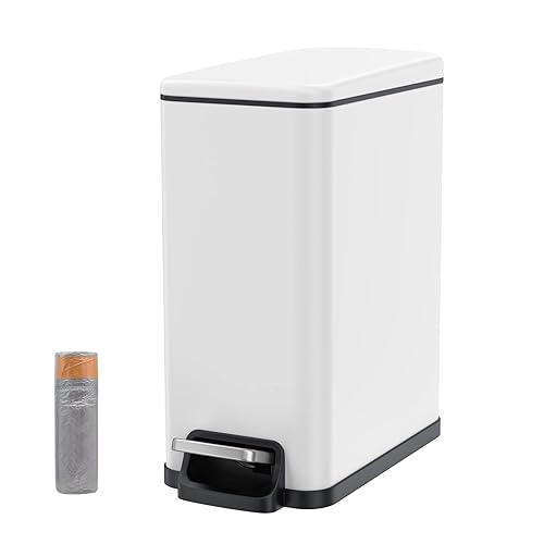 BETHEBEST Basurero de baño con tapa, cubo de basura con pedal de pie con cubo de forro extraíble, cubo de basura rectangular de 2.6 galones para