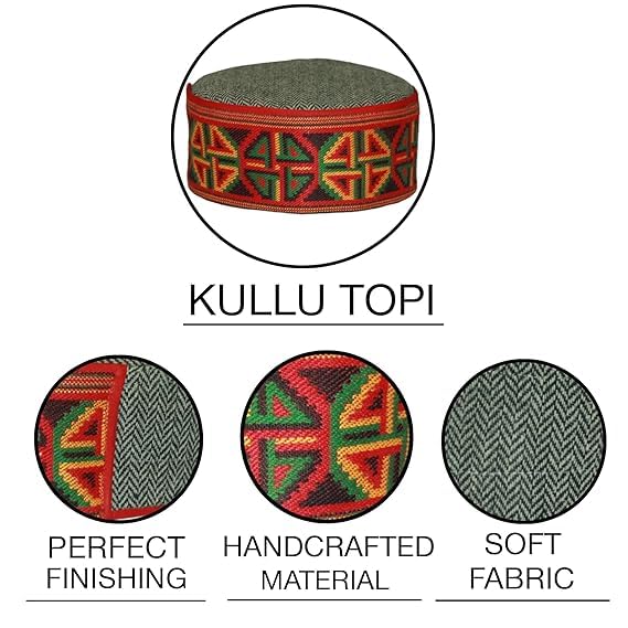 Image of Vastraa Fusion Himachali Topi for Men | Nepali Headwear | Traditional Kullu Cap | Pahadi Topi | Kashmiri Hat | Wool Handcrafted Ethnic Wear