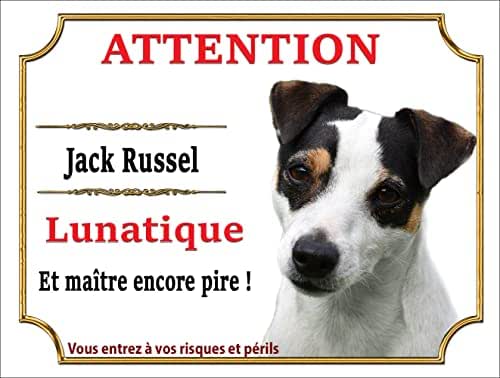 Plaque humour de danger Attention au Chien lunatique - panneau humour