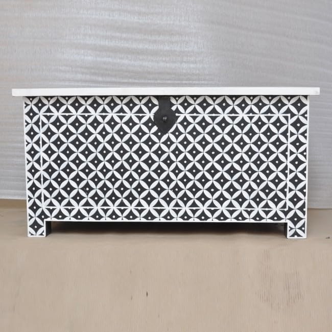 Bone Inlay Hand Painted Trunk Entryway Storage Trunk for Bedroom, Living Room-image-12