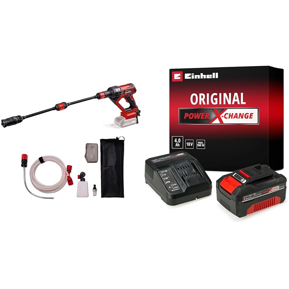 Einhell HYPRESSO 18/24-1, Akülü Yüksek Basınçlı Yıkama Tabancası + Einhell 18V 4,0 Ah PXC Starter Kit, Akü & Şarj Cihazı
