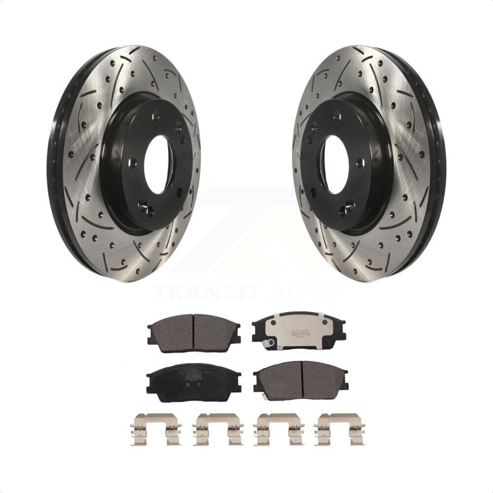 Front Coated Drilled Slotted Disc Brake Rotors And Ceramic Pads Kit For 2020-2022 Kia Soul S LX EX X-Line with 2.0L KDT-101114
