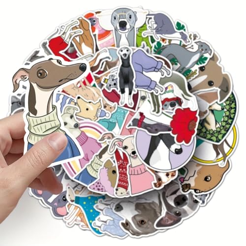 Windhund Aufkleber Set, 50 Stück, Vinyl-Sticker mit Glanzfinish, Wiederverwendbar für Laptops & Wasserflaschen oder auf alles wo man es hinkleben möchte
