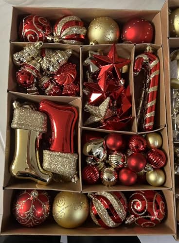 クリスマスボールツリーオーナメント装飾 赤と金 Christmas Ball Tree Ornaments Decorations Red Gold Set of 60