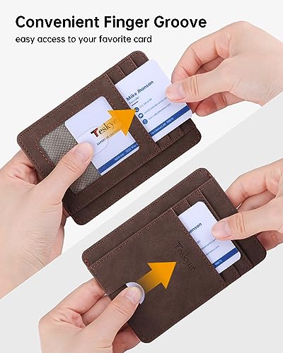 Image of Teskyer Slim Minimalist Wallet for Men, RFID Front Pocket Card Holder | Ultra Slim Front Pocket Design, 8 Card Slots, RFID Protection, Smooth Faux Leather for Everyday Carry