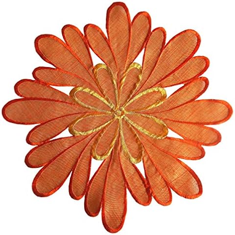 GRANDDECO Spring Summer Flowery Placemats Set of 4 Embroidered Flowers Table Topper for Home Kitchen Dinning Room Spring/Autumn Holiday Tabletop Decoration (Placemat 14" Set of 4, Orange) Cover