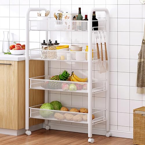Carrito de almacenamiento de cocina de metal: diseño compacto con ruedas para ahorrar espacio