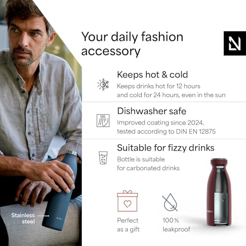 Image of LARS NYSOM Stainless Steel Insulated Water Bottle 12oz 17oz 25oz 34oz 51oz | Insulated Thermo Flask for Hot and Cold Beverages | Leakproof Drinking Bottle (Berry Red, 11.9oz)