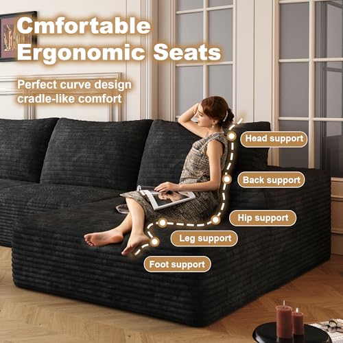 Image of 96 inch Sectional Couches for Living Room Cloud Couch Sofa with L-Shape Upholstered Boneless Couchs Modern Modular Sectional Couch with Chaise