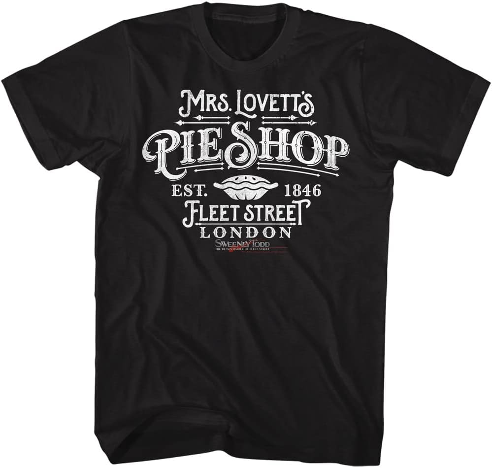 Sweeney Todd Movie T Shirt Lovett's Pie Shop Black Adult Short Sleeve T Shirts Graphic Tees Men