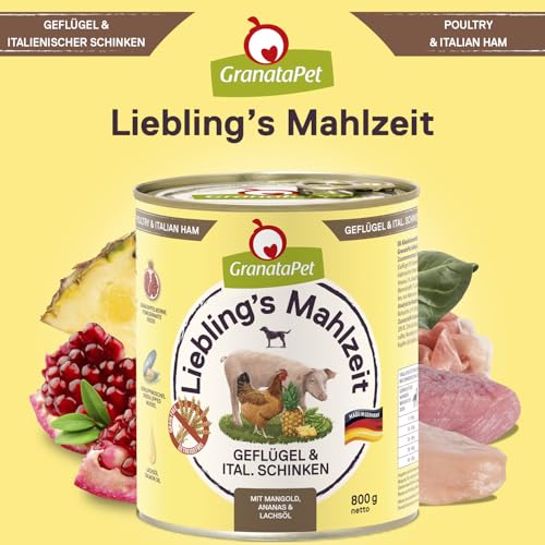 GranataPet Liebling's Mahlzeit Multipack 1, Nassfutter für Hunde im Probierpaket, Alleinfuttermittel ohne Getreide, Hundefutter mit hohem Fleischanteil & hochwertigen Ölen, 6 x 800 g