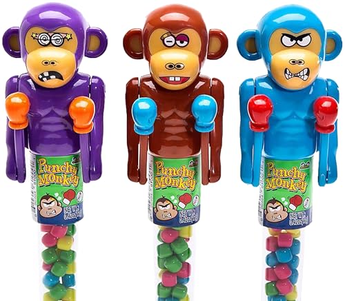 Kidsmania Punchy Monkey Variety of Candy Dispensers, 0.42 oz each, Perfect for Birthday Parties, Field Trips, Road Trips, and More! (3)
