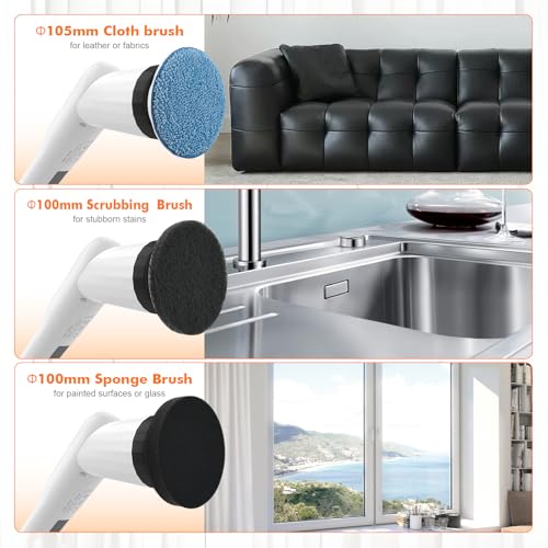 Ibergrif M34104 Electric Spin Scrubber with 6 Replaceable Heads, Waterproof & Adjustable Long Handle for Bathroom and Kitchen - Image 7