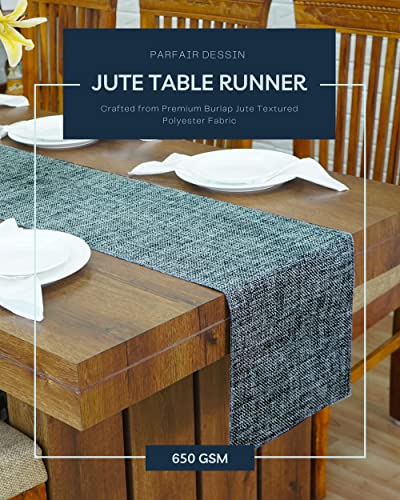 Parfair Dessin 13X72 Inch 6Ft Burlap Jute Textured Polyester High Density 650 Gsm Fabric Table Runner Dresser Dining Wedding Party Fall Decorations: Dark Grey #TOP1