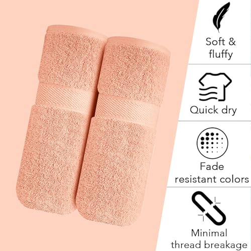 Image of Sulfar 100% Combed Cotton, Quick Drying Highly Absorbent Thick Bathroom Towels, Luxury Bath Towel Set (Pack of 2, 70 X 140 cm) - 600 GSM (Tender Peach)