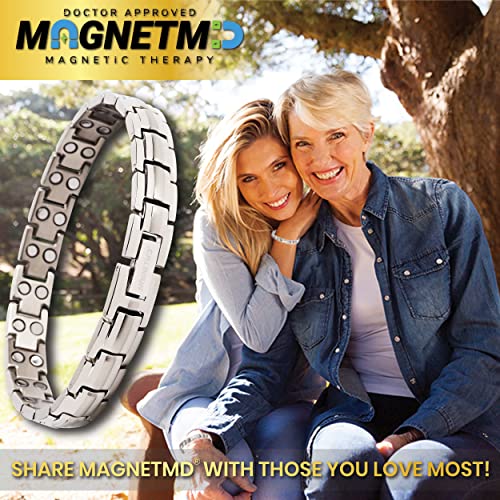 Magnetmd® Doctor-Approved Magnetic Bracelet For Women Magnetic Silver Titanium Health Jewelry Maximum Strength Magnets Best Magnetic Bracelet For Pain One Size Fits All - Magnet Pain Relief Bracelet #TOP4