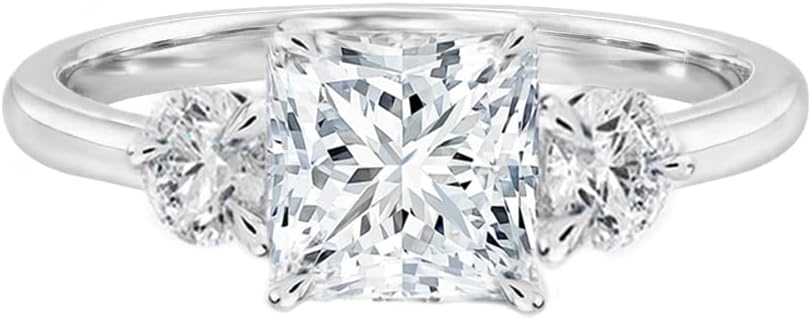 1 1.5 2 2.5 3 Carat Moissanite Engagement Ring 925 Sterling Silver 10k 14k 18k Solid Gold Princess Cut 3 Three Stone Moissanite Wedding Ring Bridal Ring Promise Ring for Women Her Wife Free Engraved