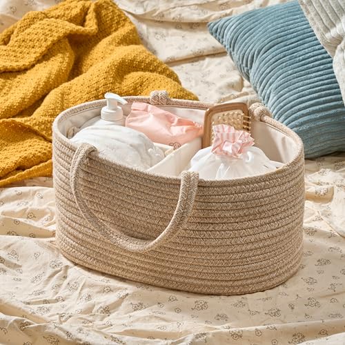 Image of Diaper Caddy Organizer, Empty Gift Basket for Newborn Essentials, Baby Storage Basket, Stylish Gift Bag for Baby Shower, Boys and Girls - Small, Oatmeal